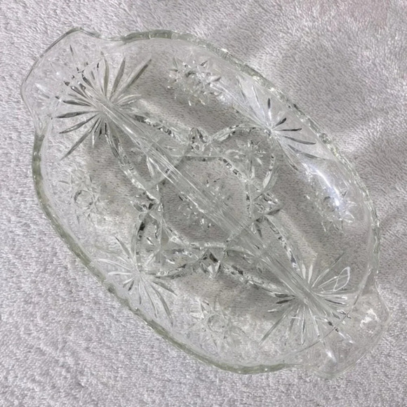 Vintage Pinwheel Cut Crystal Split Snack  Dish - Picture 1 of 10
